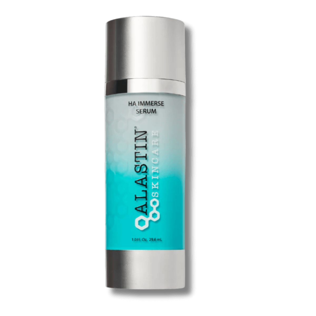 Alastin HA Hyaluronic Acid Immerse Serum turquoise blue bottle with silver cap